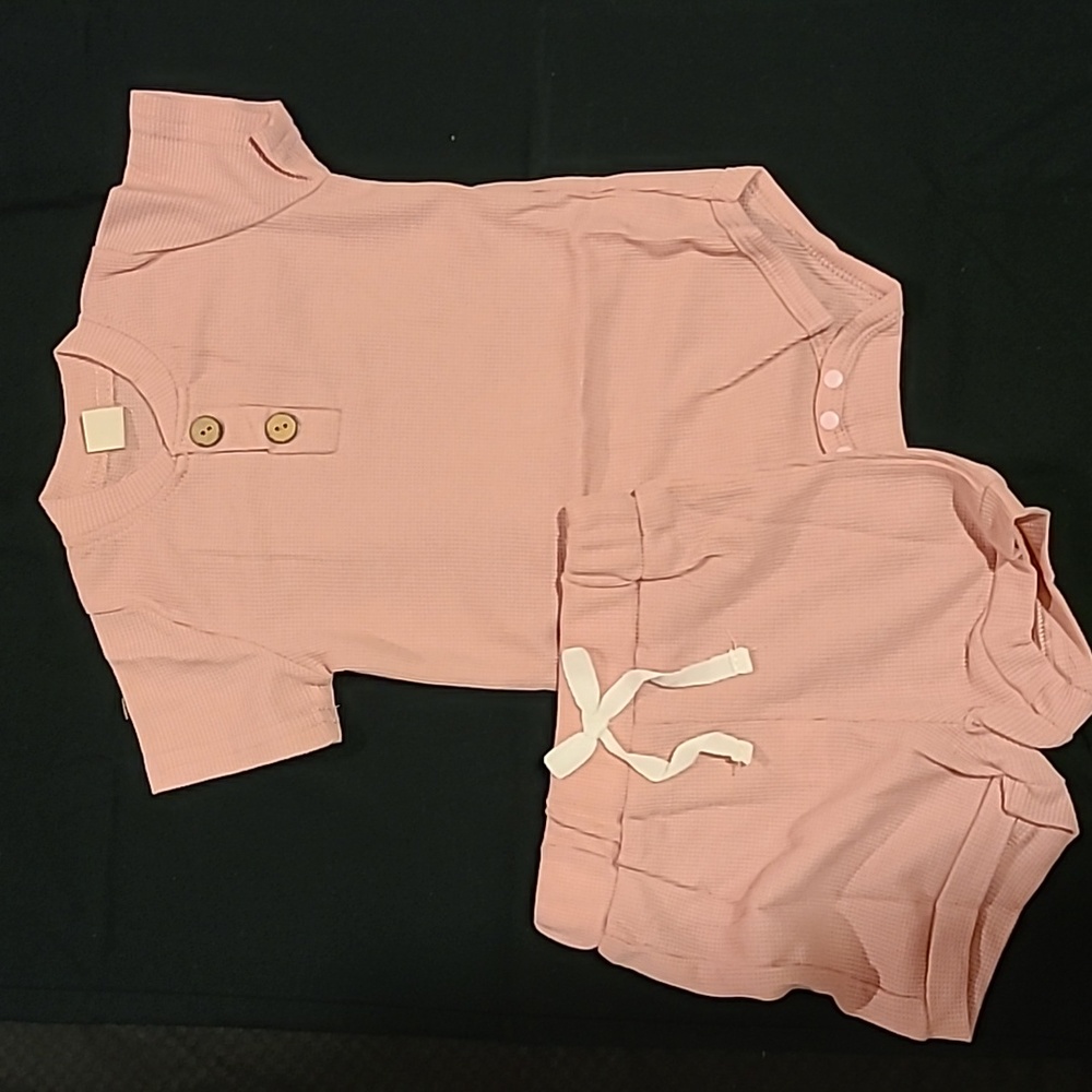 Solid Color Two Piece Set, Round Neck Buttons Chest Short Sleeve